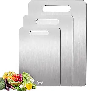 Titanium Cutting Board Set of 3, 100% Pure Titanium Food Grade Kitchen Chopping Board, Double-Sided Non-Toxic Easy to Clean & Dishwasher Safe, for Meats, Fruits and Vegetables (M+L+XL)