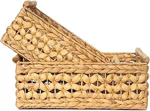 NAYA Water Hyacinth Shelf Baskets for Organizing, Set of 2 (16.5 & 15),Large Wicker Storage Baskets, Handwoven Natural Storage Bins for Shelves, Closet & Pantry Organization with Handles
