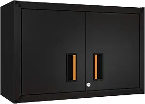 Ready-to-Assemble Floating Garage Storage Cabinet - Wall Mount Garage Cabinet w/Lockable 2 Doors, 44 lbs Shelf Capacity, Removable Shelf, Small Steel Metal Cabinet(Black)
