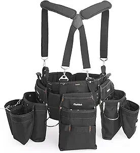 Chyaidach 16-Pockets Tool Belts for man with Suspenders, Detachable & Adjustable Tool Pouches Bag & Back Support Tool belt Combo For Electrician/Carpenter/Construction/Framers/Handyman