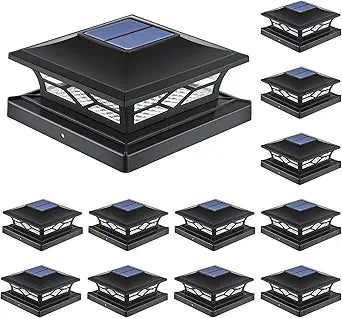 APONUO Solar Post Cap Lights,12 Pack 2-Modes Bright 4x4 Post Solar Lights Auto On Off,Outdoor Waterproof Garden Patio Fence Deck Patio Decor for Fence Deck Post Caps 4x4 6x6 Wood,4x4 Vinyl