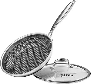 Nonstick Frying Pan with Lid 7-Inch, Durable Stainless Steel Skillet, Induction Cooktop Compatible, PFOA-Free Scratch-Proof, Dishwasher & Oven Safe, Stay-Cool Handle, Silver Kitchen Cookware