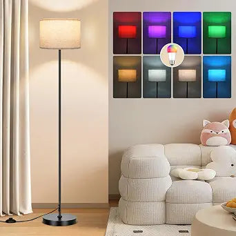 FRIDEKO HOME Floor Lamp for Living Room - Bedroom Standing Tall Lamps with Remote & Color Changing Light Bulbs - Dimmable Mordern Corner Lights for Office with Beige Shade