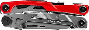 True Utility TI Locking Pocket Multi-Tool, 8-in-1 Tool kit, Titanium Nitride Frame, All-in-One EDC Asset for Camping, Hunting, Fishing, and Hiking, Silver/Red, One Size
