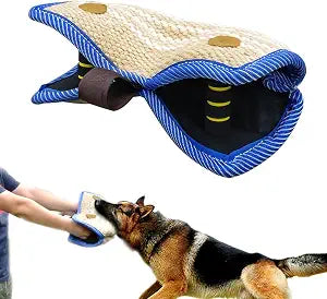 PET Artist Jute/Linen Bite Wedge Bite Pillow 2 Handle with 1 Loop Tug Toy 14"(36cm) 8"(20cm) Training Toy for Medium to Large Dogs Ideal for German Shepherd/American Bully/Pitbulls/Rottweilers