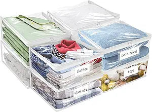 Kikerike Plastic Storage Bags with Easy-Glide Zipper, Pack of 8, Durable Clear Vinyl Zippered Storage Bags for Clothes Sweaters Comforters Blankets Sheets Bedding (21.6 x 13.7 x 12.4 Inch, White)