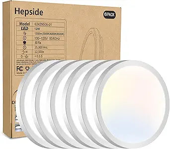 hepside 6PACK Flush Mount LED Ceiling Light Fixture White, 6.5Inch 12Watt, Dimmable & 3000K-4000K-6500K Ceiling Lamp 1200LM Low Profile Ceiling Light for Kitchen Bedroom Hallway Porch