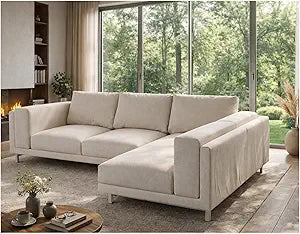 Slipcover Only. Heavy Duty Sofa Covers Compatible with IKEA Nockeby Sofa 3 Three Seat with Chaise Corner Sectional Slipcover (Left Longer Polyester Beige)