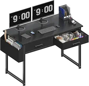 DLisiting Computer Desk with Fabric Drawers for Home Office Bedroom, 40 Inch Small Gaming Desk with 2 Drawers, Study Writing Table PC Desks, Black