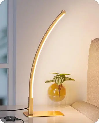 EDISHINE Curved LED Table Lamps for Living Room, Modern Bedside Lamp, Gold