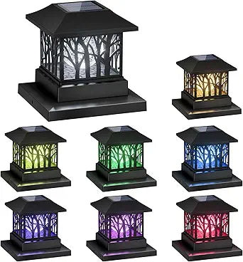 8 Pack Solar Post Cap Lights, Outdoor Fence Solar Powered Cap with Crackle Glass Bulb and 4 Lighting Modes Waterproof Light for Deck Patio or Garden Decor, Fits 4x4 6x6 Wooden Posts