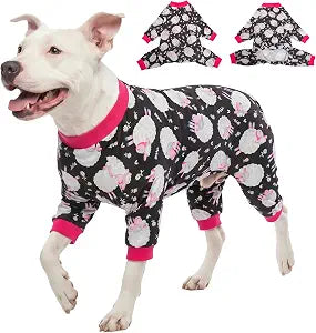 LovinPet Dog Onesie XL - Anxiety Calming Dog Jumpsuit, Lightweight Onesie, Black Sheep Print, Large Dog Pjs, Long Sleeve Pullover for Dogs/XL