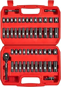 LLNDEI 1/4Drive Impact Socket Set, 52 PCS Mechanic Tool Set with 72-Tooth Ratchet & Adapter, CR-V, Metric and SAE Sockets Storage Kit for Household Automotive Repair DIY Project