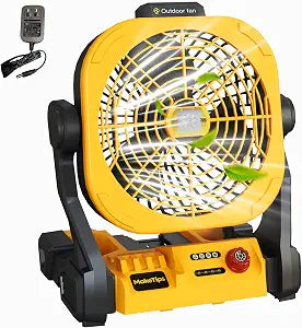 Fan for De/Walt 20V Max Battery (Not Included)  High Airflow Portable Cordless Camping & Jobsite Fan with 4 Speeds, AC Adapter, LED Lights & Hanging Hook for Outdoor Use
