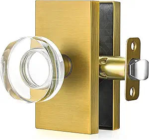 Crystal Glass Passage Door Knob - Antique Brass Interior Door Handle for Hall Closet Bedroom, Smooth Operation & Easy Installation, 1 Pack