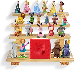 for Tonies Figures Shelf Magnetic,for Toniebox Characters Shelves,for Tonie Storage Rack Display Risers Stand,Holds 45 Figurines,Compatible Charging Station for Children Kid's Room,Pine Wood(Nature)