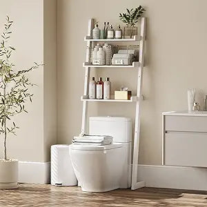 Over The Toilet Storage Shelf Wood, 3-Tier Above Toilet Organizer Rack, Freestanding Above Toilet Shelf for Bathroom, Laundry, Space Saver, White Color.