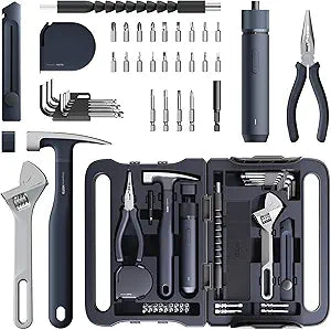 HOTO 40-Piece Tool Kit, Household Essentials Tool Set w/Smart Electric Screwdriver (LED, 3 Torque) + 14 Tools & 26 Accessories Including Allen Wrenches Sets | Pro-Grade Compact Organizer