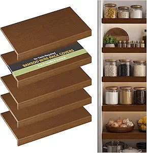 Wire Shelf Covers, Bamboo Wire Rack Covers for Pantry, ClosetKitchen (5pcs, 30" W x 16" D, Walnut)