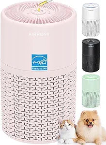 AIRROMI Pets Air Purifier for Home Allergies,Up to 660 ft┬▓. HEPA Deodorizing Activated Carbon Filter,With Fragrance Sponge for Better Sleep,Night Light,Pet Dander,Smoke,Odors,Air Cleaner A2002 Pink