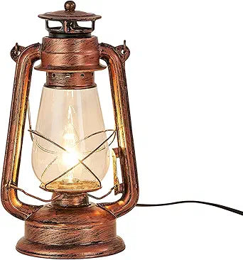 NOXARTE Rustic Lantern Table Lamp Plug-in Old Fashioned Night Light Perfect for Bedroom Living Room H15 Inch x W7 Inch