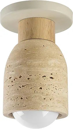 Maxim Lighting Pompeii 1-Light Flush Mount | Travertine/Oyster Finish | Stone Shade | Hallway Flush Mount Ceiling Light | 10629TVOY
