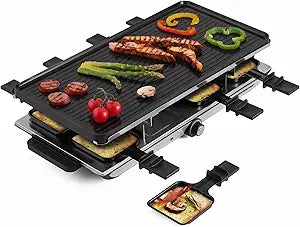 Swissmar Geneva Raclette Grill with Reversible Cast Aluminum Grill Top - Perfect for outdoor & Indoor Electric Raclette Grill & Griller - Barbeque Bonding - 8-Person