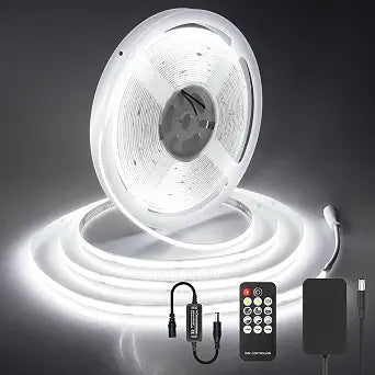 ALITOVE 32.8ft COB Led Strip Light White 6500K Super Bright 24V LED Rope Lights with Remote Dimmable 3200LEDs CRI90+ Uniform Glow LED Tape Light for Mirror Under Cabinet Living Room Study Wardrobe