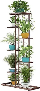 LINZINAR Plant Stand Metal 7 Tier 8 Potted Multiple Flower Pot Holder Shelf Indoor Outdoor Planter Display Shelving Unit for Patio Garden Corner Balcony Living Room, Bronze