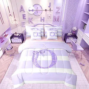 Erosebridal Monogram Letter O Kids Bed in A Bag Purple Bow Comforter Set