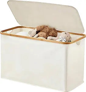 Storage Basket with Lid and Handles, 135L Fabric Bin with Divider for Shelf, Closet, Toy Organization, Collapsible Storage Organizer for Home, White