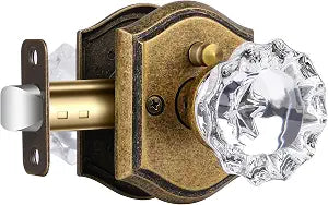 Glass Door Knobs Interior with Lock, Vintage Crystal Privacy Antique Brass Door Knobs for Bedroom Bathroom, 1 Pack