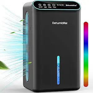 LOMMOL Dehumidifier, 86 OZ Dehumidifiers for Home (800 Sq.ft), Dehumidifier for Bedroom with Essential Oil Diffuser, 7 Color LED Light, 24H Timer, Auto Shut-off, Ideal for Bathroom Closet RV (Black)