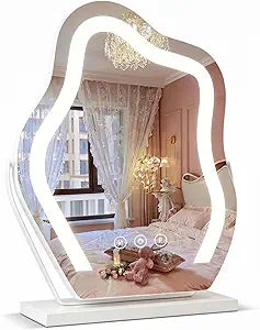 Makeup Mirror with Lights - 17 Cloud Shaped Smart Touch 3-Color Dimmable 360 Rotation Memory Metal Frame Plug-in AC Power Tabletop Vanity Mirror Gift for Women Teen Girls White