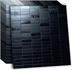 XUANINY Peel and Stick Tile Backsplash Self- Adhesive Wall Tiles Aluminum Mosaic Sticker for Kitchen (11.33"x11.92" Per Sheet, Pack of 10 pcs) (Black Brushed)