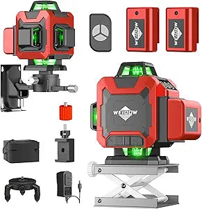 Laser Level WEIDDW 4D 16 Lines Laser Level 4x360 Self Leveling Tool for Construction and Picture Handing Green Cross Line Vertical and Horizontal Line leveler Tool (Size L)