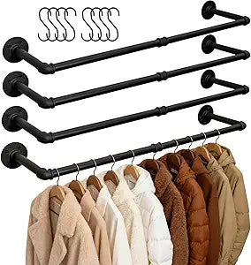 Aduanbang Industrial Pipe Clothing Rack, 38.4 Inch Heavy Duty Wall Mounted, Black Iron Garment Bar, Detachable Hanging Rod for Closet Storage