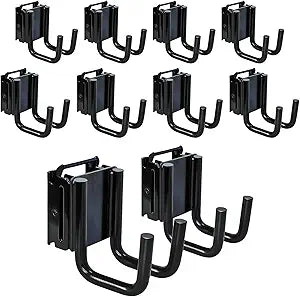 10-Pack E-Track Double Fitting J-Hooks, 2" Wide & 2" Deep Stable E Track Double J Hooks with Dual Fittings, Heavy Duty Shovel Hanger for Trailers, Trucks, Garden Tools Organizers Storage