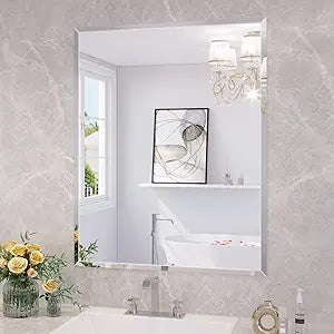 Frameless Bathroom Mirror for Wall, 24"x30" Beveled Bathroom Vanity Mirror, Modern Rectangle Bathroom Mirrors for Bedroom, Entryway, Living Room, Hangs Horizontally or Vertically
