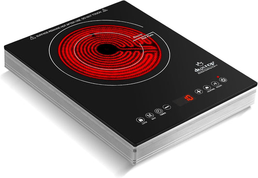 Duxtop 1600W Single Burner Electric Cooktop, Hot Plate for Cooking, Electric Stove with Sensor Touch Control, Portable Infrared Burner with Timer and Safety Lock, E200AIR/ 9500STIR