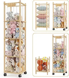 DIY Stuffed Animal Storage Kit, Adjustable 14 Tier Stuffed Animal Organizer with Wheels, Large Plushies Storage for Playroom, Bedroom & Nursery, Designed for Growing Toy Collections