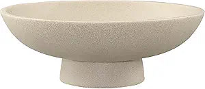 LIN CHUAN Modern Resin Pedestal Bowl  Large Fruit Bowl for Kitchen Counter, Catch All Bowl for Entryway Table, Stylish Key Bowl & Dining Centerpiece, Beige