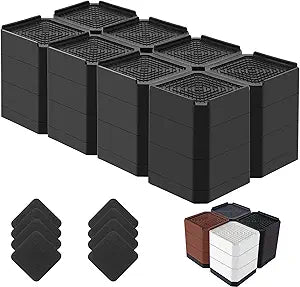 Bed Risers Heavy Duty, Adjustable Furniture Riser Blocks Lift 1.5, 3, 4.3 inches for Couch Table Desk Sofa Chair Legs, Refrigerator, Washing Machine - Support up to 4000 lbs (Black 8 Pack, 4.3 inch)