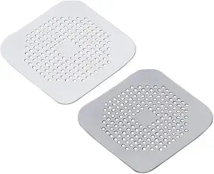 Drain Hair Catcher Square Silicone Trap Shower Drain Cover with Suction Cups for Bathroom Bathtub Kitchen Filter Flat Strainer, 2 Pack