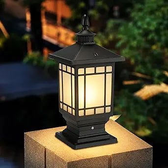 Outdoor Column Lights, Outdoor External Patio Landscape Glass Post Lantern E26 Fixture Traditional Waterproof Garden Post Light Aluminum Modern Fence Pillar Lamp