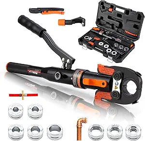 Hydraulic Copper Press Tool, Pex Crimping Tool with 1/2", 3/4", 1" Dies for Copper Pipe Fitting & 3/8"-1" Dies for ASTM F1807 Pex Copper Rings, Heavy Duty HT-1950E