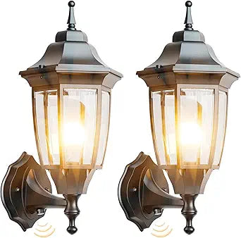 EMART Dusk to Dawn Outdoor Porch Light, Exterior Anti-Corrosion, Waterproof Aluminum & Glass Shades Wall Lamp Fixture, Modern Sconce Lantern for Yard, House, Garage - 2 Pack, Black Bulb Included