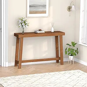 Bamboo Wood Entryway Table 47.2" Console Table, Narrow Sofa Table with Support Beam for Entrance, Hallway, Living Room, Bedroom, Foyer(Walnut)