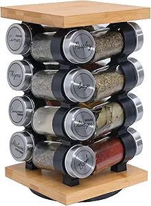 Orii 16 Jar Rotating Bamboo Spice Rack with Spices Included & 5-Year Spice Refill Program  Compact Countertop Spice Rack with Glass Jars