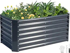 4x2x1.86ft Raised Garden Bed - Galvanized Deep Root Planter Boxes Outdoor with Wing Nuts and Safety Edges for Gardening Vegetables, Flowers, Herbs, Succulents - Gray
